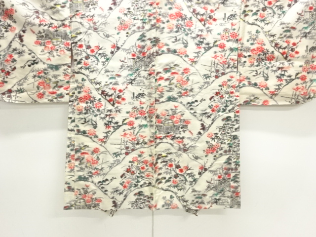 JAPANESE KIMONO / ANTIQUE HAORI / TAISHO ROMAN STYLE / SILK / WOVEN FLORAL PLANTS